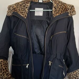 Andrew Marc Black Jacket with Leopard Print Accents